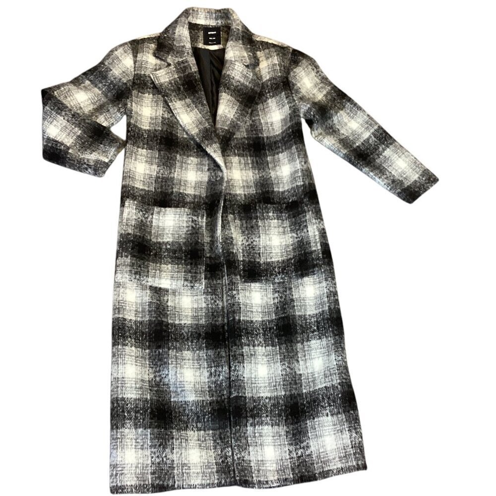 Cotton:On Longline Maxi Coat Women's Sz XXS Black & White‎ Plaid #328A